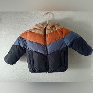 Baby Swiss Tech Chevron Stripe Color Blocking Puffer Coat 12M
